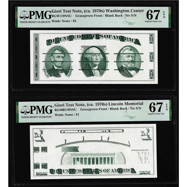 Set of Giori Test Note Washington & Lincoln Memorial PMG Superb Gem Unc 67EPQ