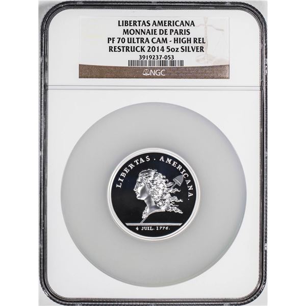 2014 Proof Libertas Americana Monnaie De Paris 5oz Silver Coin NGC PF70 Ultra Cam HR