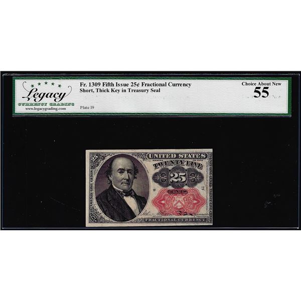 1874 Fifth Issue Twenty-Five Cent Fractional Note Fr.1309 Legacy Choice About New 55