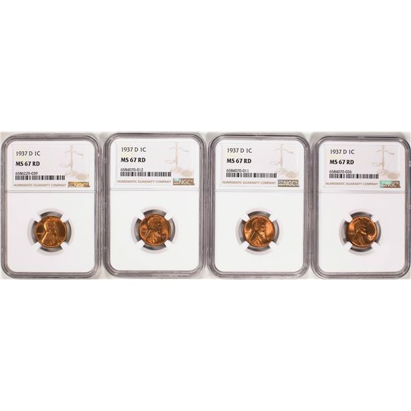 Lot of (4) 1937-D Lincoln Wheat Cent Coins NGC MS67RD