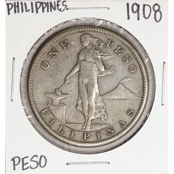 1907 Philippines One Peso Silver Coin