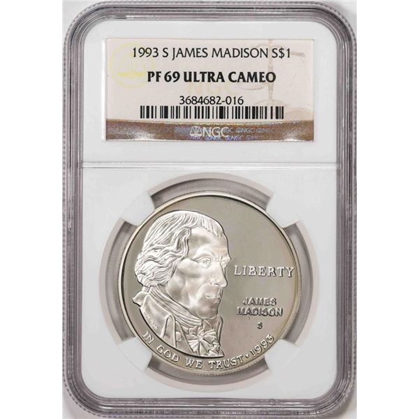 1993-S $1 Proof James Madison Commemorative Silver Dollar Coin NGC PF69 Ultra Cameo