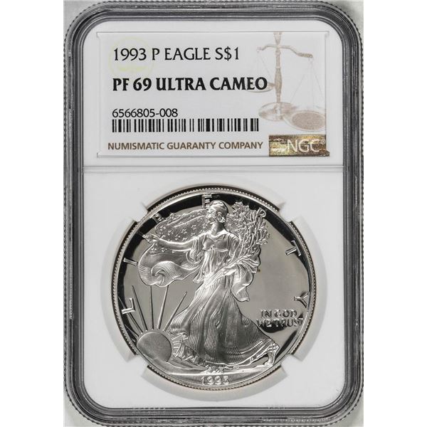 1993-P $1 Proof American Silver Eagle Coin NGC PF69 Ultra Cameo
