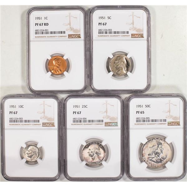 1951 (5) Coin Proof Set NGC Graded PF65/67/67RD