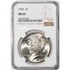 Image 1 : 1926 $1 Peace Silver Dollar Coin NGC MS62