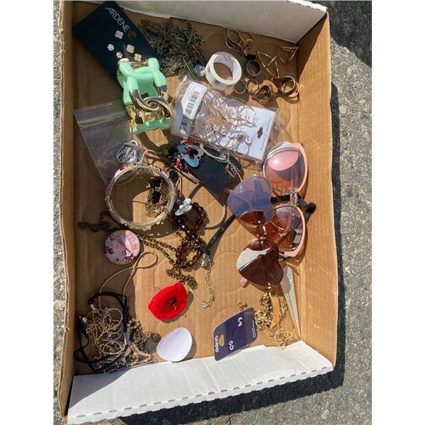 Assorted costume jewelry and sunglasses