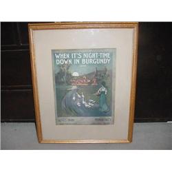 Framed Sheet Music Lithograph