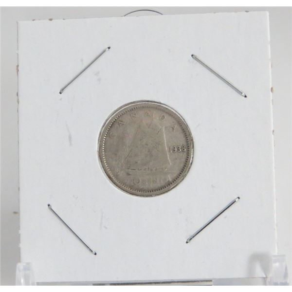 1938 Canadian Silver 10 Cent Coin