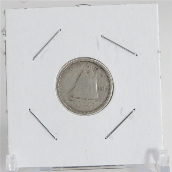 1940 Canadian Silver 10 Cent Coin