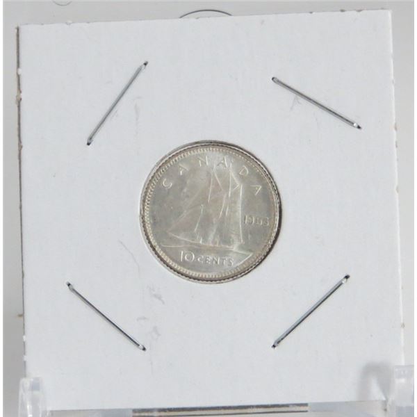1953 Canadian Silver 10 Cent Coin