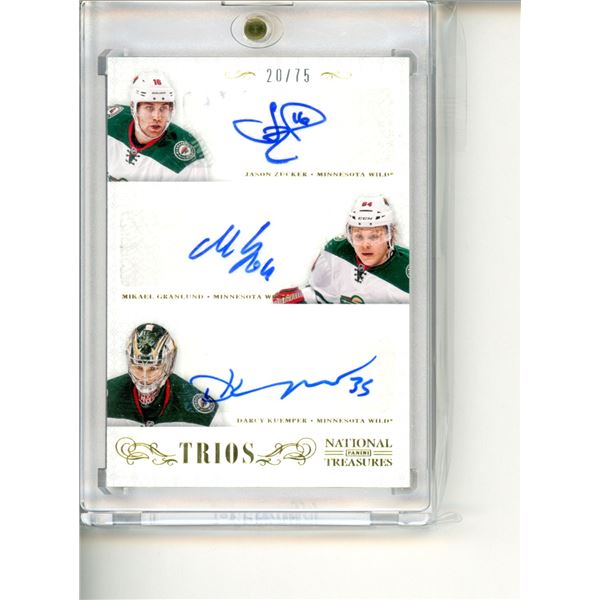 2013-14 Panini National Treasures Trio Auto Darcy Kuemper/Jason Zucker/Mikael Granlund 20/75