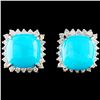 Image 1 : 14K Gold 12.28ct Turquoise & 1.22ctw Diamond Earri