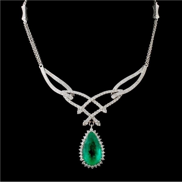 18K/14K Gold 5.58ct Emerald & 2.10ct Diamond Neckl