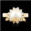 Image 1 : 14K Gold 7.00MM Pearl & 0.42ctw Diamond Ring