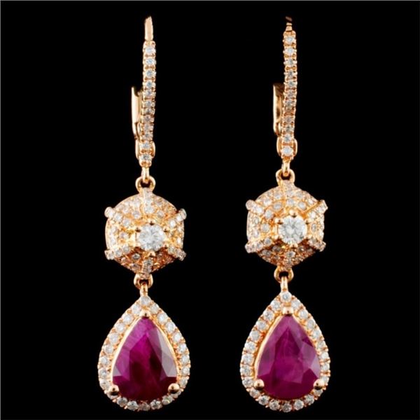 18K Gold 2.68ctw Ruby & 0.83ctw Diamond Earrings