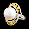 Image 1 : 18K Gold 14.00MM Pearl & 1.45ctw Diamond Ring