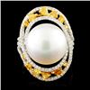 Image 2 : 18K Gold 14.00MM Pearl & 1.45ctw Diamond Ring