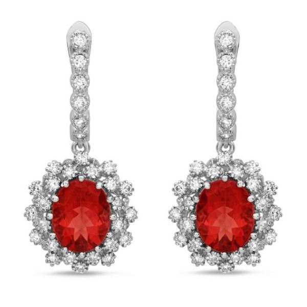 14K Gold 5.00ct Ruby & 1.30ct Diamond Earrings