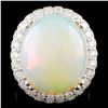 Image 1 : 14K Gold 12.92ct Opal & 1.54ctw Diamond Ring