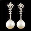 Image 1 : 18K Gold 11.00MM Pearl & 0.92ctw Diamond Earrings