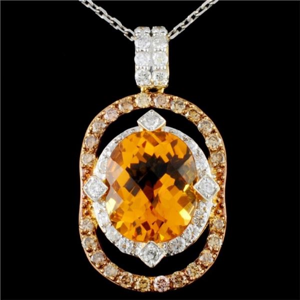 14K Gold 4.92ct Citrine & 1.05ctw Fancy Diamond Pe