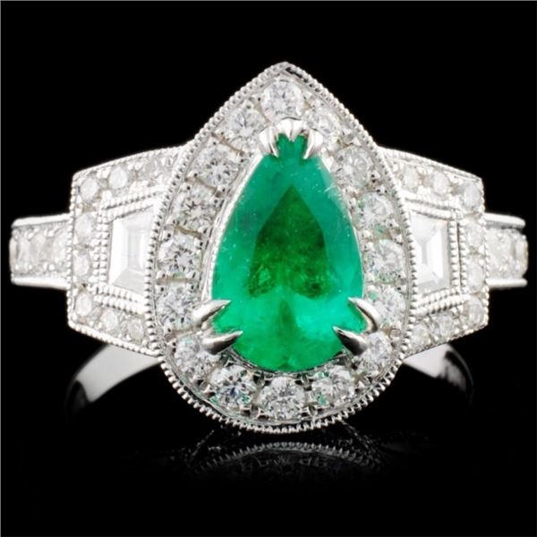 18K White Gold 0.94ct Emerald & 1.13ct Diamond Rin