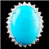 Image 1 : 14K Gold 12.00ct Turquoise & 0.69ctw Diamond Ring