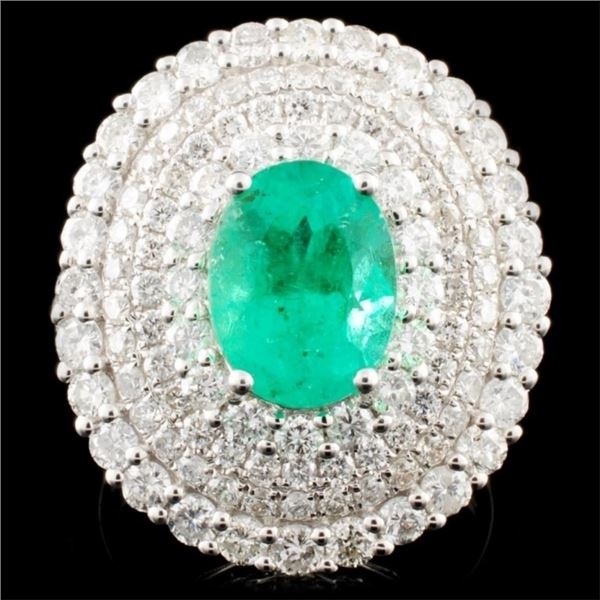 18K Gold 2.27ct Emerald & 2.40ctw Diamond Ring