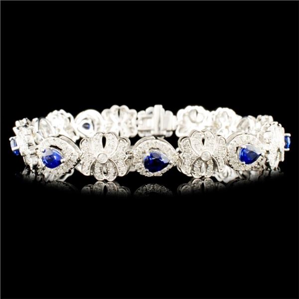 14K Gold 3.24ct Sapphire & 2.11ctw Diamond Bracele