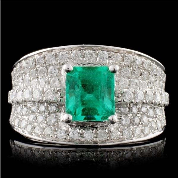 18K White Gold 1.57ct Emerald & 0.87ct Diamond Rin