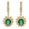 Image 1 : 14K Gold 5.00ct Emerald & 1.25ct Diamond Earrings