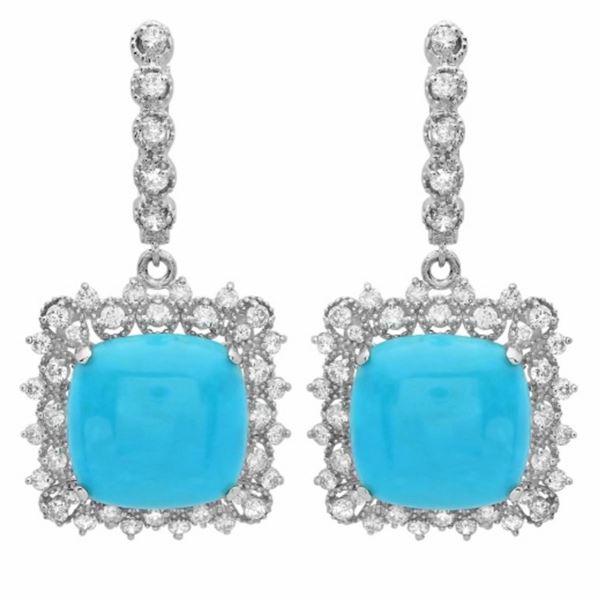 14K Gold 14.50ct Turquoise & 1.50ct Diamond Earrin