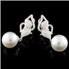 Image 2 : 14K Gold 12.00mm Pearl & 1.28ctw Diamond Earrings