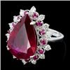 Image 2 : 14K Gold 10.00ct Ruby & 0.75ctw Diamond Ring