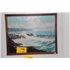 Image 1 : KOA FRAMED OIL ON BOARD, "PUPUKEA, SHARKS BAY"; SIGNED C.S. MAREK 97' (CHARLES MAREK 1891-1979) (21 