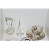 Image 2 : MIXED LOT: PERFUME BOTTLES, NIPPON TRAY & COTTON HOLDER, CUP & SAUCER & GLASS KEWPIE DOLL (7 PCS)