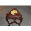 Image 2 : CHINESE TRIANGLE SIDE TABLE, OPENWORK PANELS W/PICTURE MARBLE TOP (13" X 18 1/2")