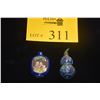 Image 1 : CHINESE SNUFF BOTTLES, BLUE GOURD CLOISONNE & BLUE CERAMIC CARTOUCHE (2 PCS)