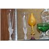 Image 2 : MIXED LOT: LALIQUE RING HOLDER, SASAKI CHAMPAGNE FLUTES, CANDLE HOLDER, VASE & DECANTER, ETC. (7 PCS