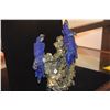 Image 4 : CARVED SEMI-PRECIOUS STONE PARROTS (LAPIS, TIGER'S EYE, JADEITE, CARNELIAN) ON LARGE PYRITE (FOOL'S 