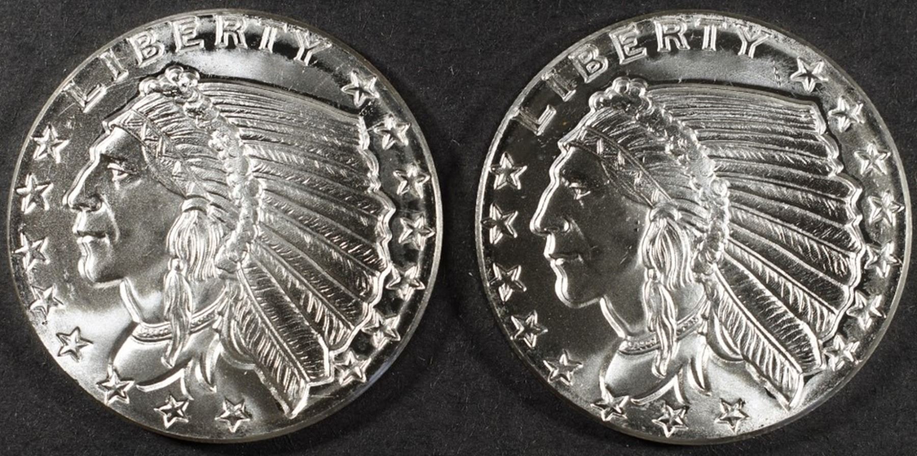 (2) 1 OZ .999 SILVER INDIAN DESIGN ROUNDS