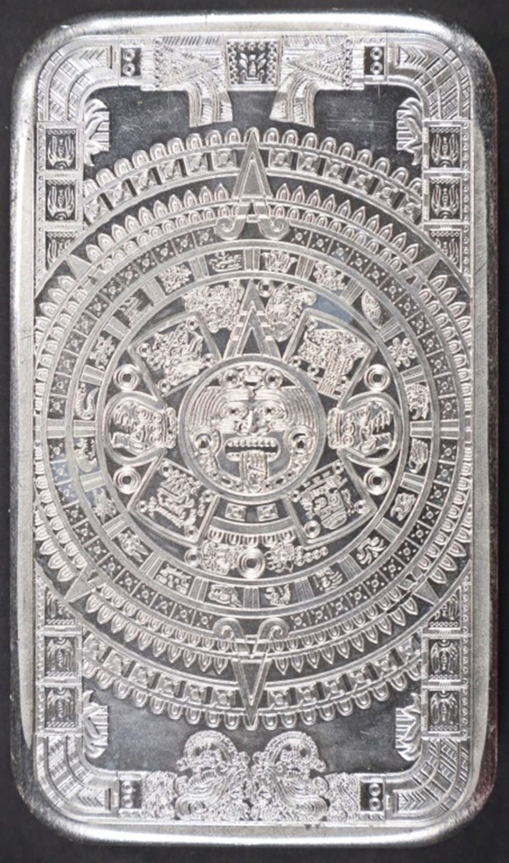 (1) 5 OZ .999 SILVER AZTEC CALENDAR BAR