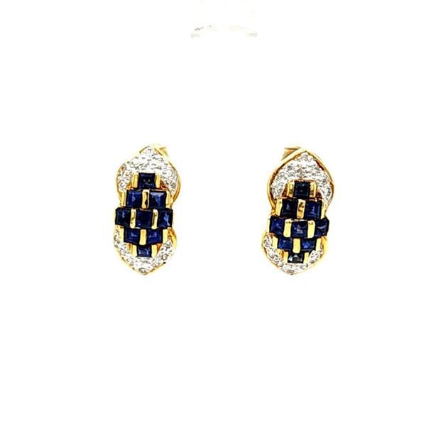 Princess-Cut Blue Sapphire and Diamond Earrings