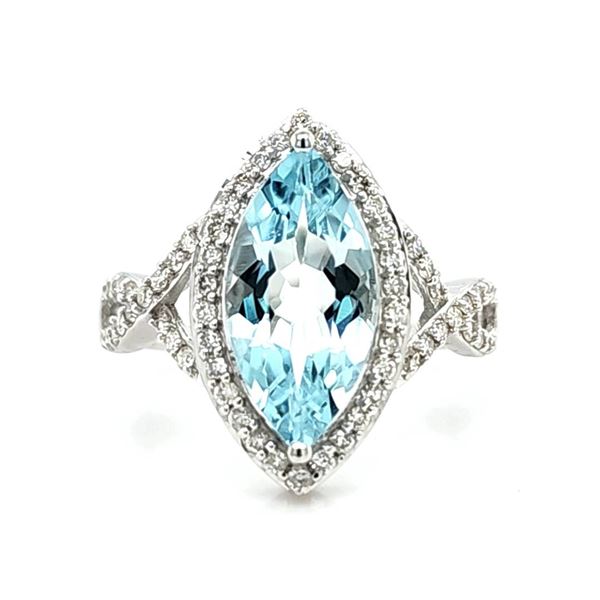 Marquise Aquamarine and Diamond Halo Ring