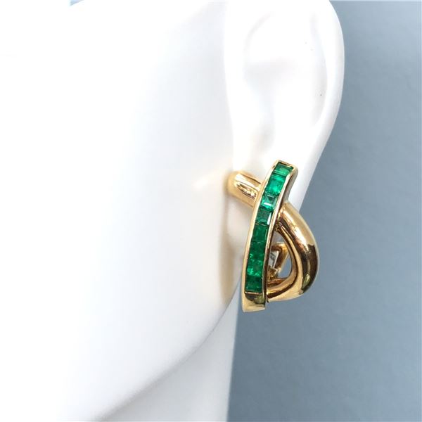 Emerald and Yellow Gold French Clip Earrings