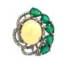 Image 1 : Opal Ring with Sweeping Emerald & Diamond Halo