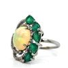 Image 2 : Opal Ring with Sweeping Emerald & Diamond Halo