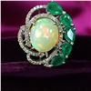 Image 4 : Opal Ring with Sweeping Emerald & Diamond Halo