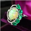 Image 5 : Opal Ring with Sweeping Emerald & Diamond Halo