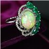 Image 6 : Opal Ring with Sweeping Emerald & Diamond Halo